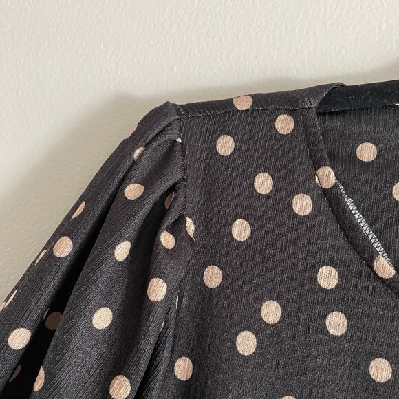 River Island Women 12 Black Crew Neck Puff Sleeve Spotted Frill Smock Mini Dress - Picture 10 of 15